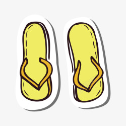 扁平化拖鞋黄色手绘拖鞋卡通贴纸矢量图高清图片