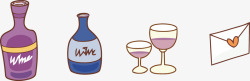 卡通手绘酒瓶与酒杯矢量图素材