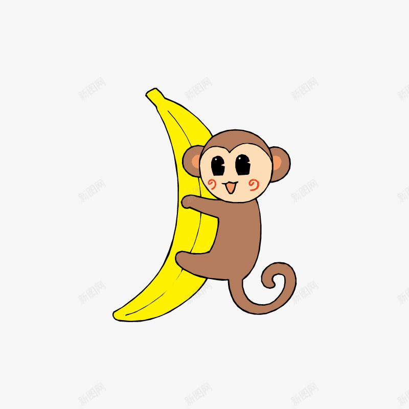 趴在香蕉上的小猴子png免抠素材_88icon https://88icon.com 动物 可爱的 小猴子 尾巴 抱住 水彩 水果 香蕉