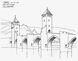 手绘风景线稿素材