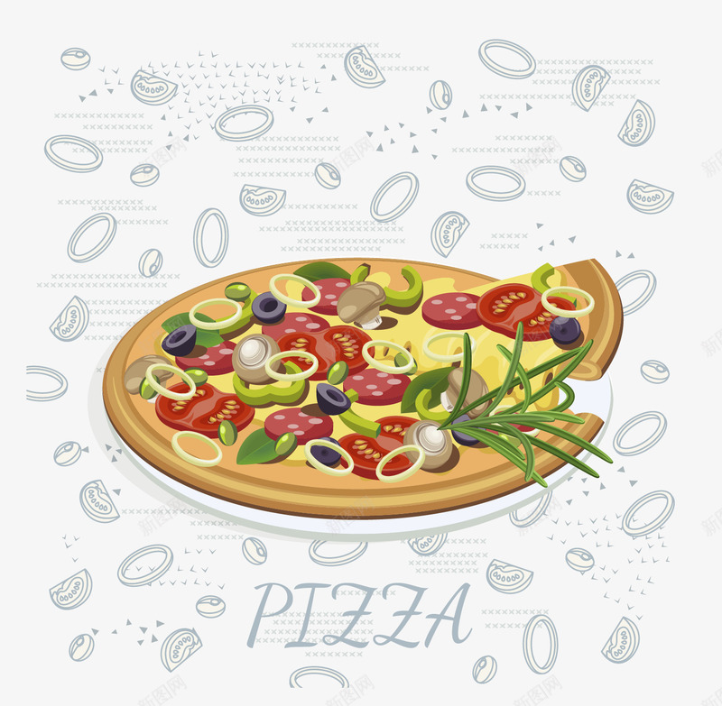 披萨png免抠素材_88icon https://88icon.com 披萨 线稿pizza 食物 食物底纹