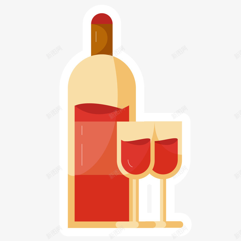 卡通红酒饮料png免抠素材_88icon https://88icon.com 卡通酒瓶 红酒瓶 背景装饰 酒杯 饮料