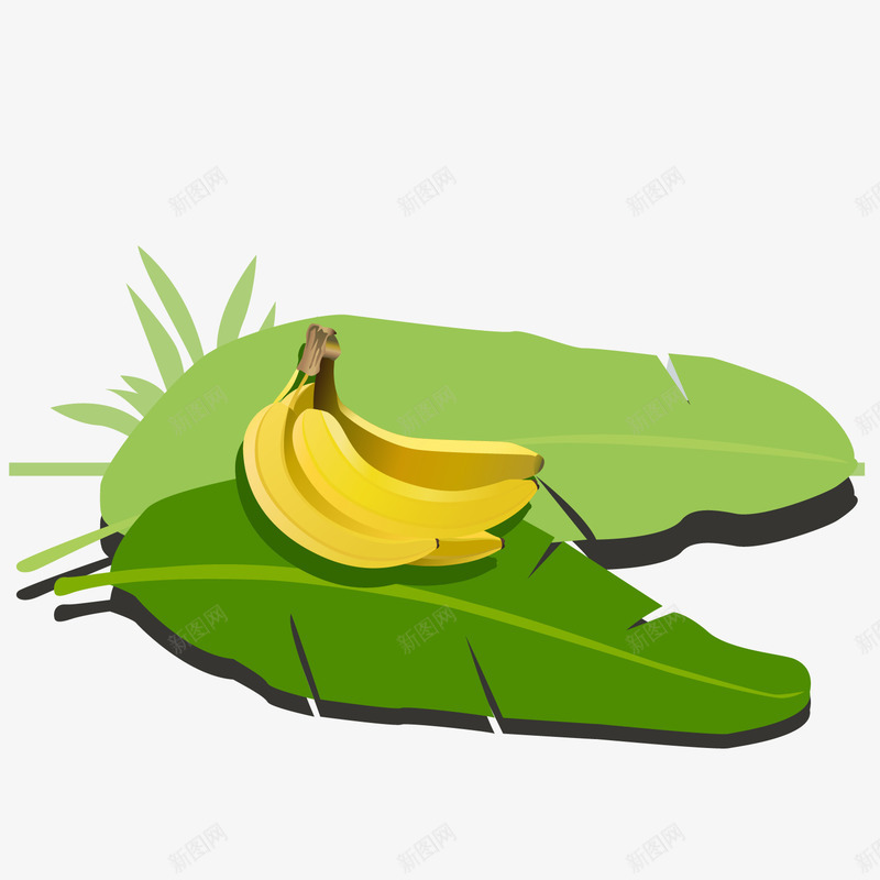 绿叶上的香蕉矢量图ai免抠素材_88icon https://88icon.com 叶子 植物 水果 绿叶 香蕉 矢量图