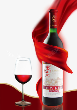 红色酒瓶聚仙庄干红葡萄酒高清图片