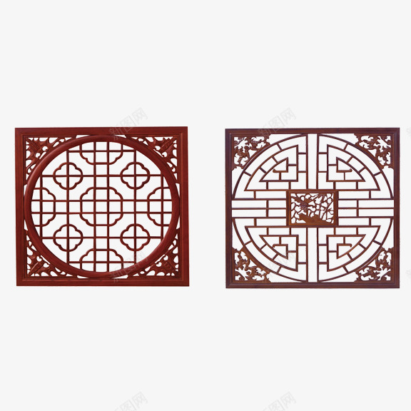 传统古建筑装饰psd免抠素材_88icon https://88icon.com 古典 复古 方形 红色 镂空 雕刻