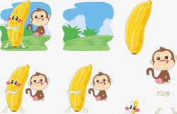 卡通可爱猴子和香蕉素材