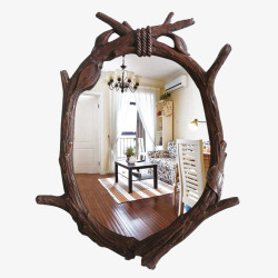 创意木头边框西餐厅镜子素材