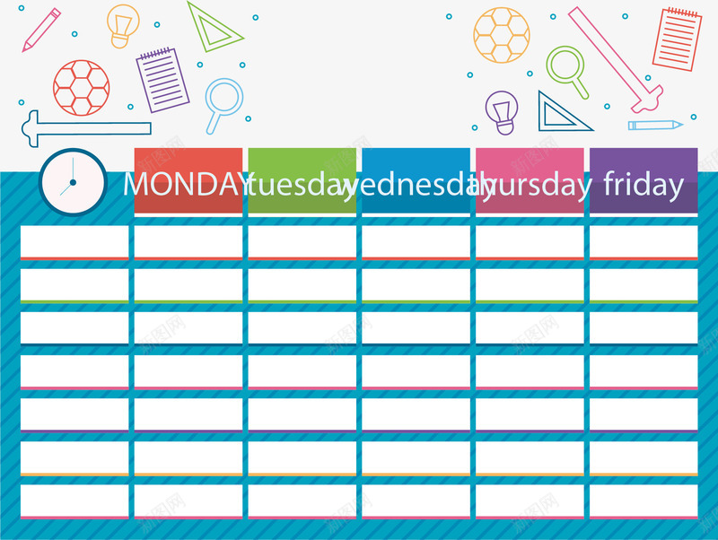 彩色文具开学课表矢量图ai免抠素材_88icon https://88icon.com 开学 开学季 开学课表 手绘课表 矢量png 矢量图 课程表 课表