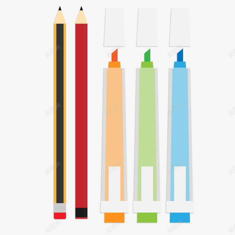 彩色的铅笔和马克笔png免抠素材_88icon https://88icon.com 学习用品 文具 绘画工具 铅笔 马克笔