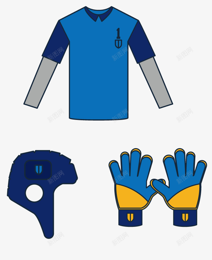 蓝色足球装备png免抠素材_88icon https://88icon.com 球类比赛 球衣 足球 运动装备 防守员手套