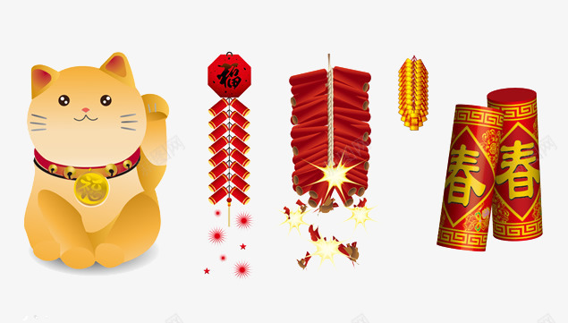 招财猫祝你新春快乐png免抠素材_88icon https://88icon.com 招财猫 新年 春节 鞭炮