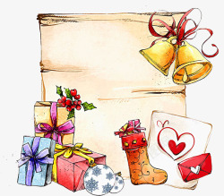 圣诞节手绘节日牛皮纸铃铛礼物免素材