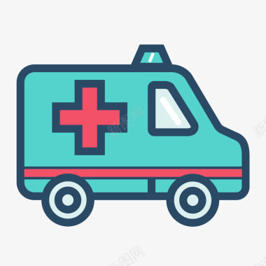 救护车蓝色手绘救护车医用图标矢量图图标