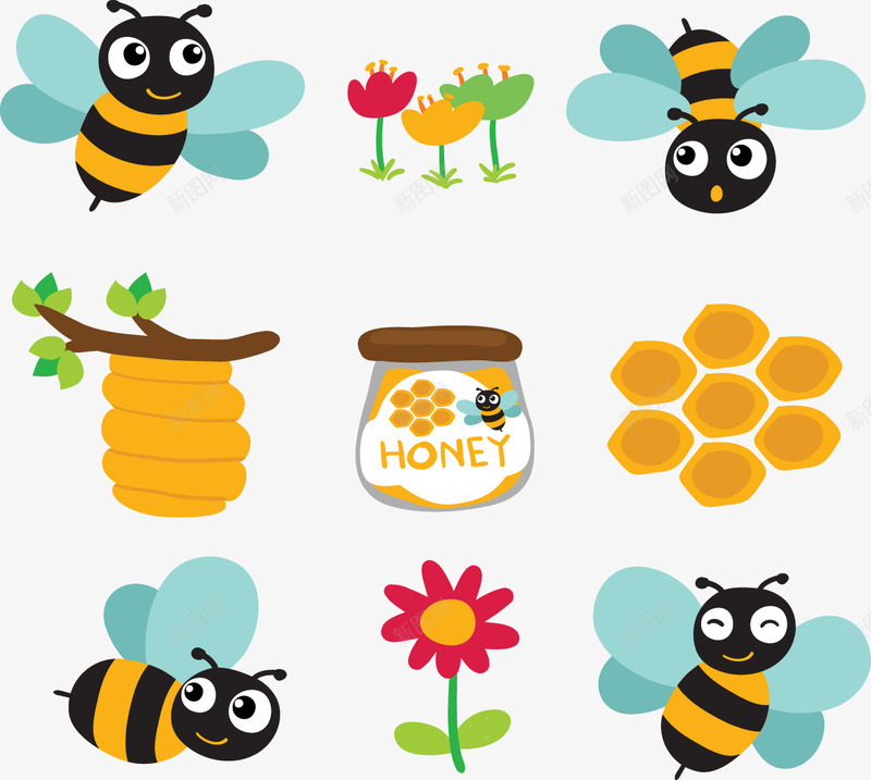 手绘卡通蜜蜂和蜂蜜png免抠素材_88icon https://88icon.com 卡通 手绘 蜂蜜 蜜蜂