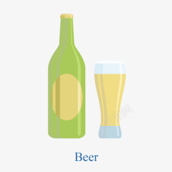 绿色啤酒瓶和洋酒杯素材