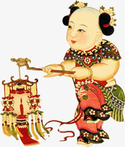 中国风提灯的娃娃中秋素材