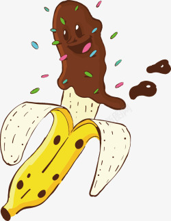 卡通手绘香蕉巧克力棒素材