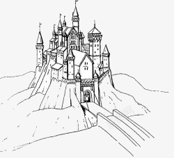 手绘城堡简笔画线稿素材