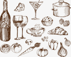 手绘酒杯酒瓶素材