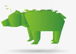绿色折纸大象动物环保矢量图素材