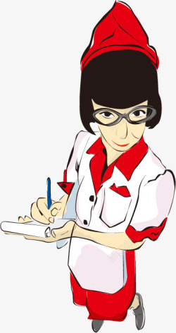 手绘服务员素材