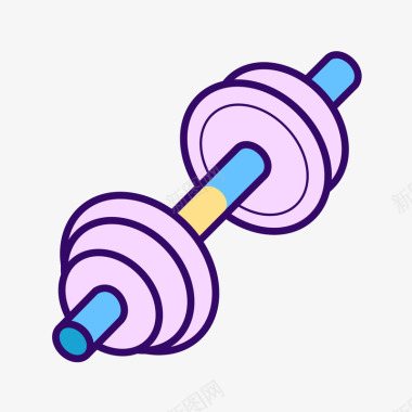 健身器械紫色手绘圆弧哑铃元素矢量图图标图标