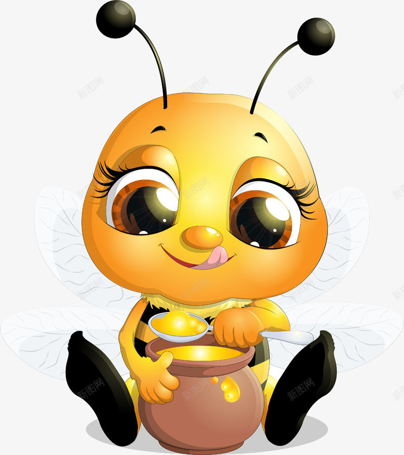 坐着吃蜂蜜的蜜蜂png免抠素材_88icon https://88icon.com 可爱 手绘 蜂蜜 蜜蜂