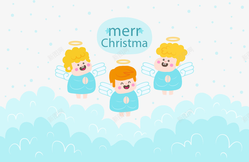 三只可爱小天使png免抠素材_88icon https://88icon.com 免抠png 免费png 卡通 可爱 圣诞节天使 小天使 蓝色云朵 蓝色天使