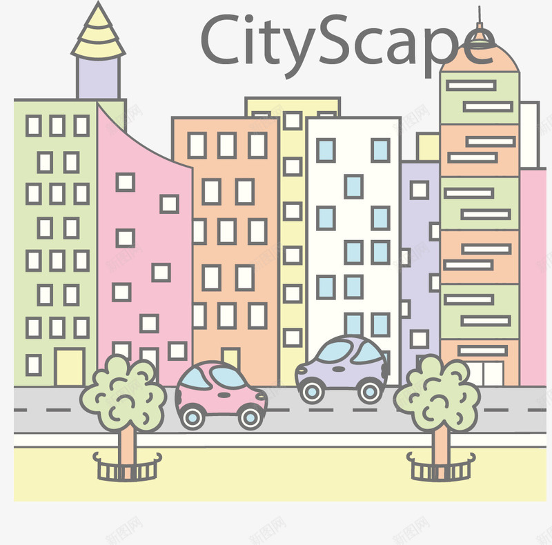 卡通线稿城市png免抠素材_88icon https://88icon.com 城市素材 线条卡通城市 线框素材