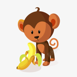 手绘吃香蕉猴子矢量图素材