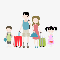 家庭人物与旅行行李箱素材