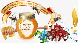 蜂蜜罐子和蜜蜂动物插画素材