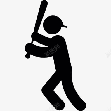 体育比赛展板设计棒球运动员与蝙蝠图标图标