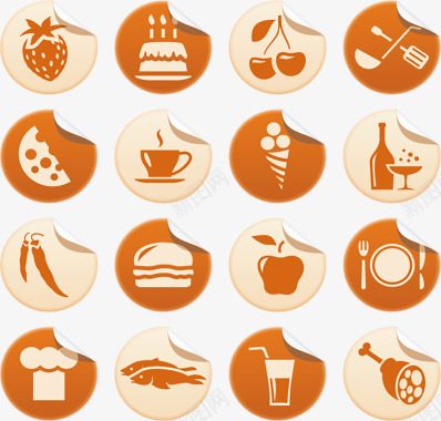餐饮食物题材贴纸图标矢量图图标