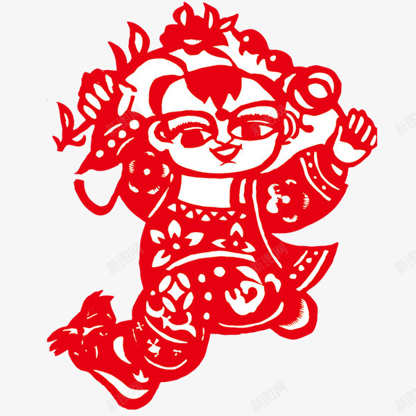 春节剪纸娃娃png免抠素材_88icon https://88icon.com 剪纸素材 娃娃 春节剪纸 红色喜庆