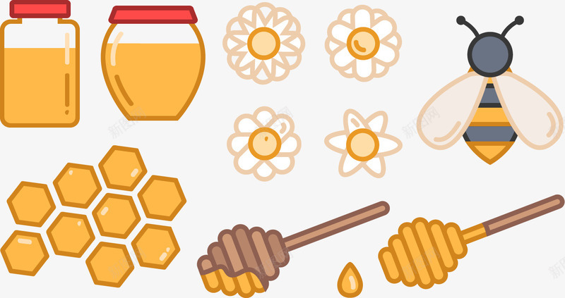黄色蜂蜜蜜蜂png免抠素材_88icon https://88icon.com 小蜜蜂 罐子 蜂蜜 黄色