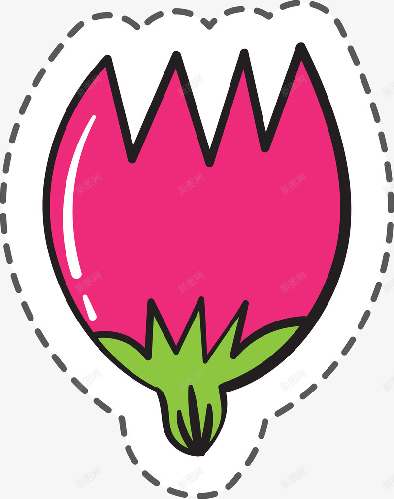 红色花朵植物自然卡通贴纸png免抠素材_88icon https://88icon.com 卡通贴纸 商务 开放 植物 红色 纹理 自然 花朵 虚线 锯齿