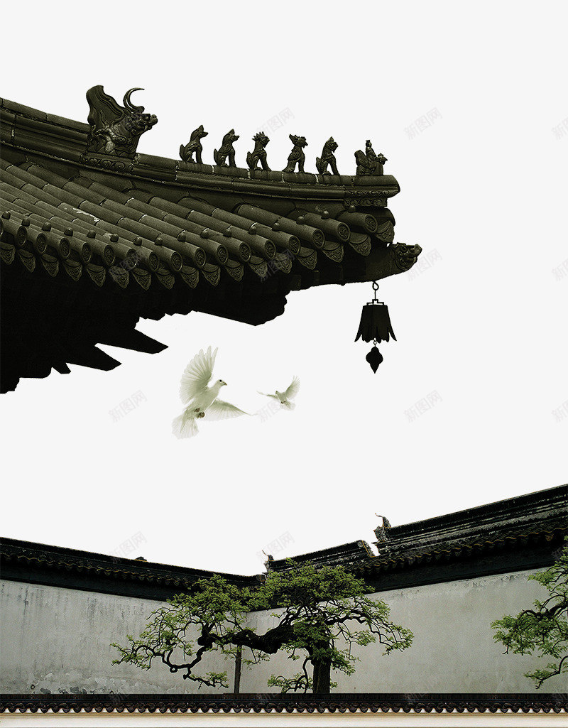 中国风古典屋檐png免抠素材_88icon https://88icon.com 中国风古典屋檐 传统 和平鸽 商业元素 地产元素 鸟