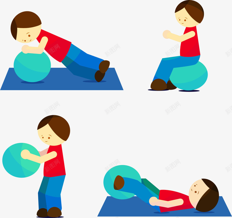 瑜伽球健身png免抠素材_88icon https://88icon.com 动作分解 塑身 家庭健身 瑜伽球 矢量素材
