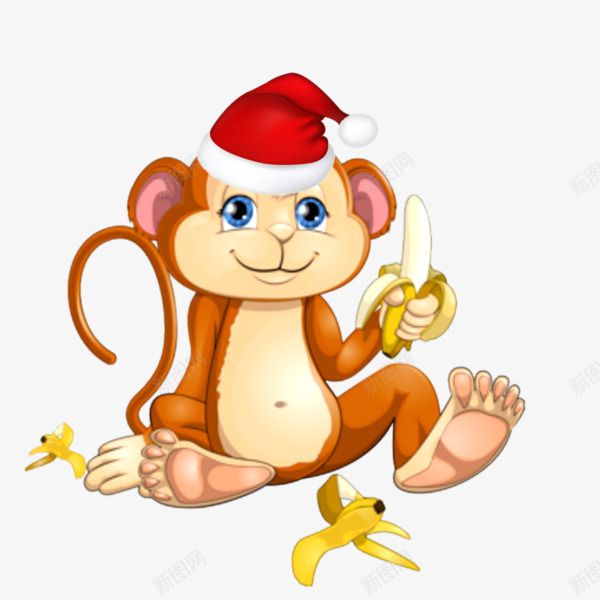 卡通圣诞小猴子吃香蕉png免抠素材_88icon https://88icon.com 卡通手绘 吃香蕉 圣诞帽子 小猴子 水彩