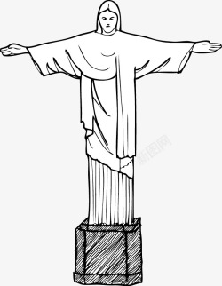 巴西耶稣像手绘世界名胜古迹线稿高清图片