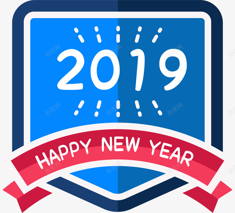 蓝色2019新年标签贴纸png免抠素材_88icon https://88icon.com 2019年 卡通标签 新年 矢量图案 蓝色 贴纸