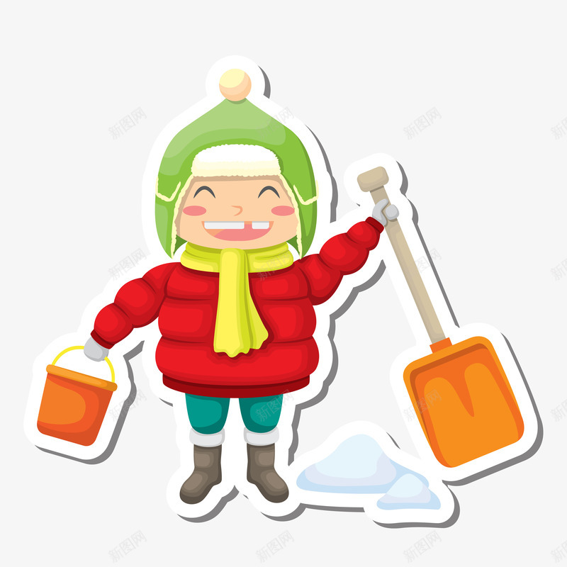 玩雪贴纸png免抠素材_88icon https://88icon.com 可爱 桶 玩雪 铲子