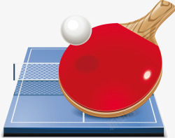 红色乒乓球拍球台元素矢量图素材