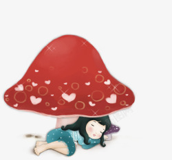 棕色卡通女孩蘑菇装饰图案素材