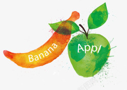 香蕉苹果水彩水果背景素材