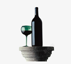 高级酒杯石台上的红酒杯高清图片