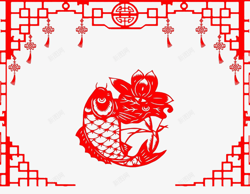 红色新春边框鱼儿花朵png免抠素材_88icon https://88icon.com 新春 红色 花朵 边框 鱼儿