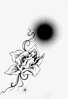黑白色的玫瑰图标图标