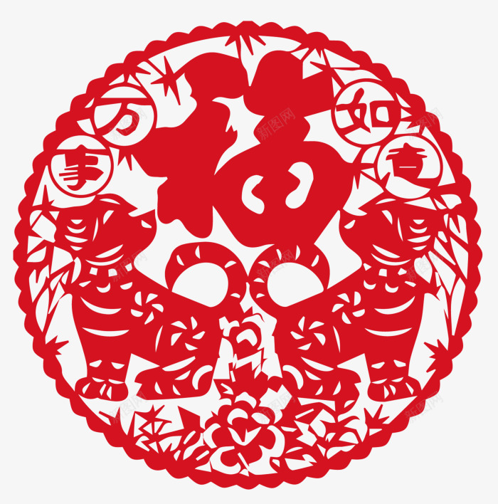 红色中国风狗年剪纸png免抠素材_88icon https://88icon.com 2018 万事如意 剪纸 新年 新春 春节 狗年